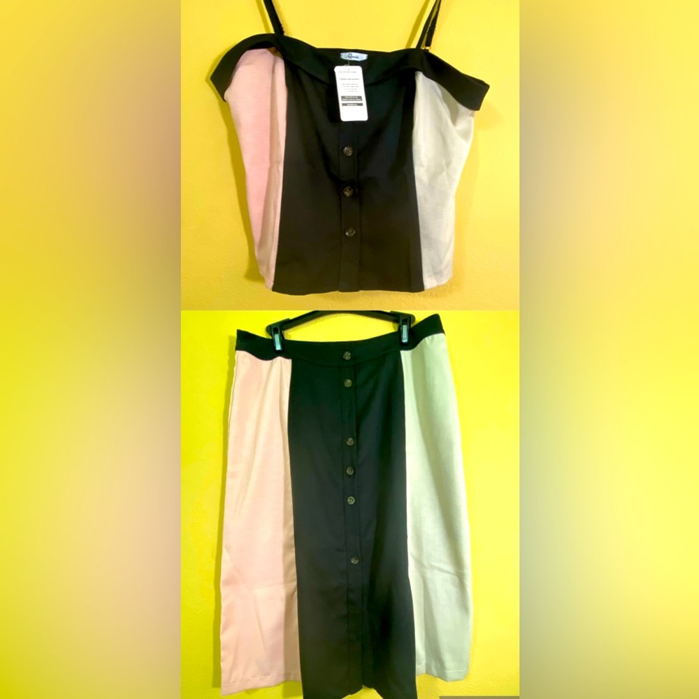 NEW pretty set of Top and Skirt  in black, pink and beige,         Size L